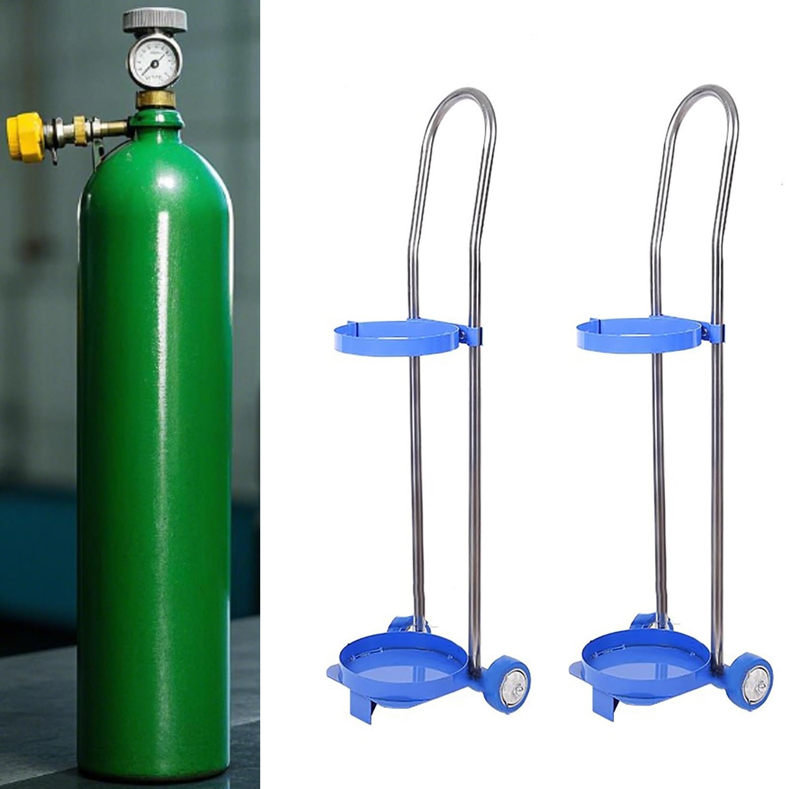 WQPMNYG Oxygen Tank Holder Set - 2 Pcs Rolling Gas Cylinder Trolley for Oxygen/Acetylene Welding & Hospital Use, Heavy-Duty Nitrogen Bottle Organizer with Wheels (80cm/31.5")