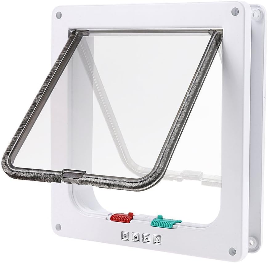 Tencro4-Way Locking Cat Flap Small Dogs Door in & Out Safe Pet Door with Liner