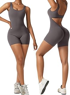 Vertvie Women's Jumpsuit Short Tight Scrunch Butt Bodysuit Sexy Backless Sleeveless Playsuit Stretch Sports Overall One Piece Full Body Suit Romper Yoga Fitness Workout