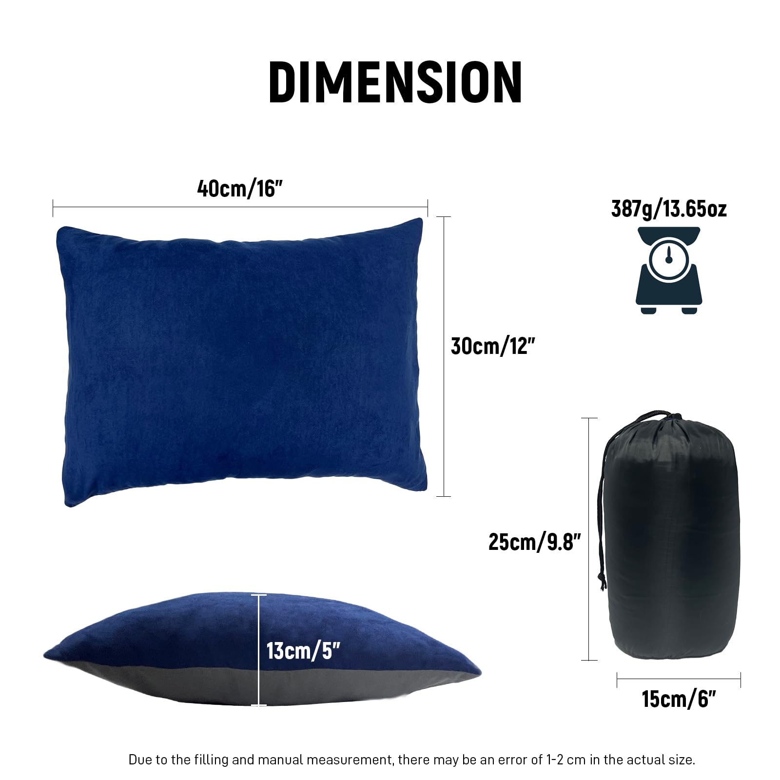 XFGSYXS Small Camping Pillow, Lightweight Portable Compressible Backpacking Pillows for Outdoor Travel Hiking Sleeping, Navy