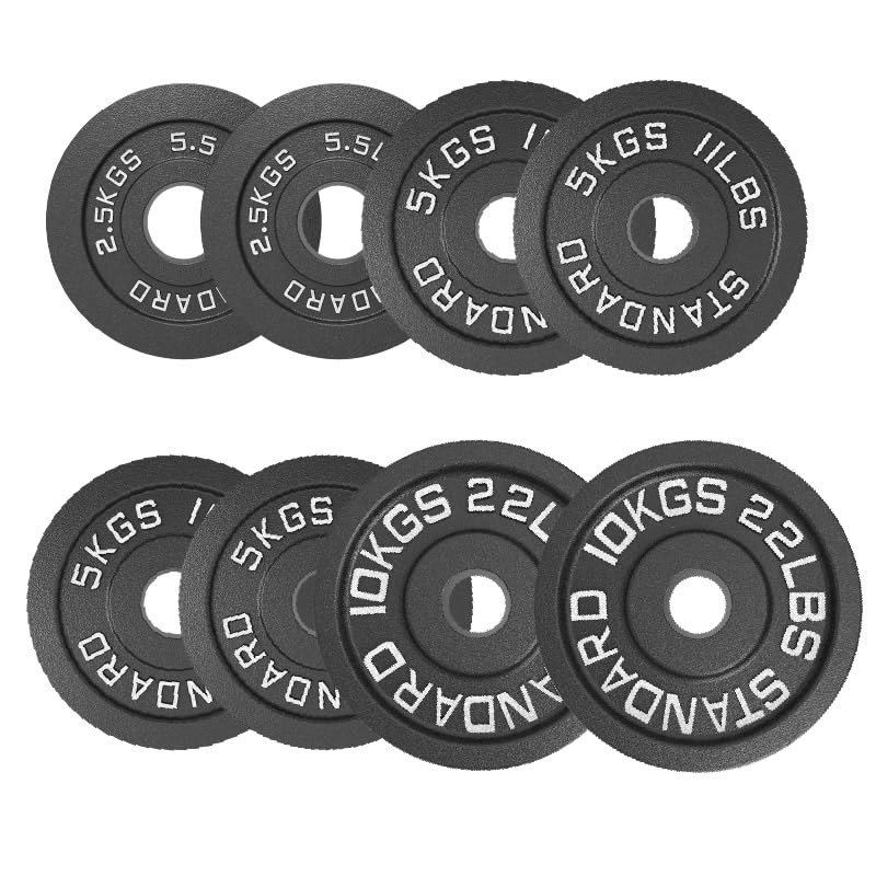 Cast Iron Olympic Weight Plates with 2 Inch Hole for Powerlifting Deadlifts and Strength Training, Solid Black Finish, Pairs 1.25kg to 25kg and Sets 45kg to 250kg (45 kg - Set)