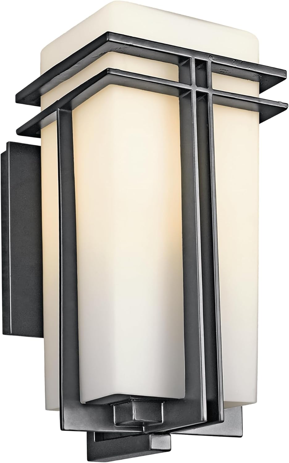 Kichler Tremillo 14.25" Outdoor Wall Lightin Black, 1-Light Exterior Wall Sconce Porch Light with Satin Etched Cased Opal Glass, (14.25" H x 7" W), 49201BK