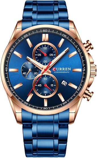 Curren 8368 - Orologio da polso da uomo, con tre quadranti, cronografo, in  acciaio, sportivo, al quarzo, colore: Blu : Amazon.it: Orologi