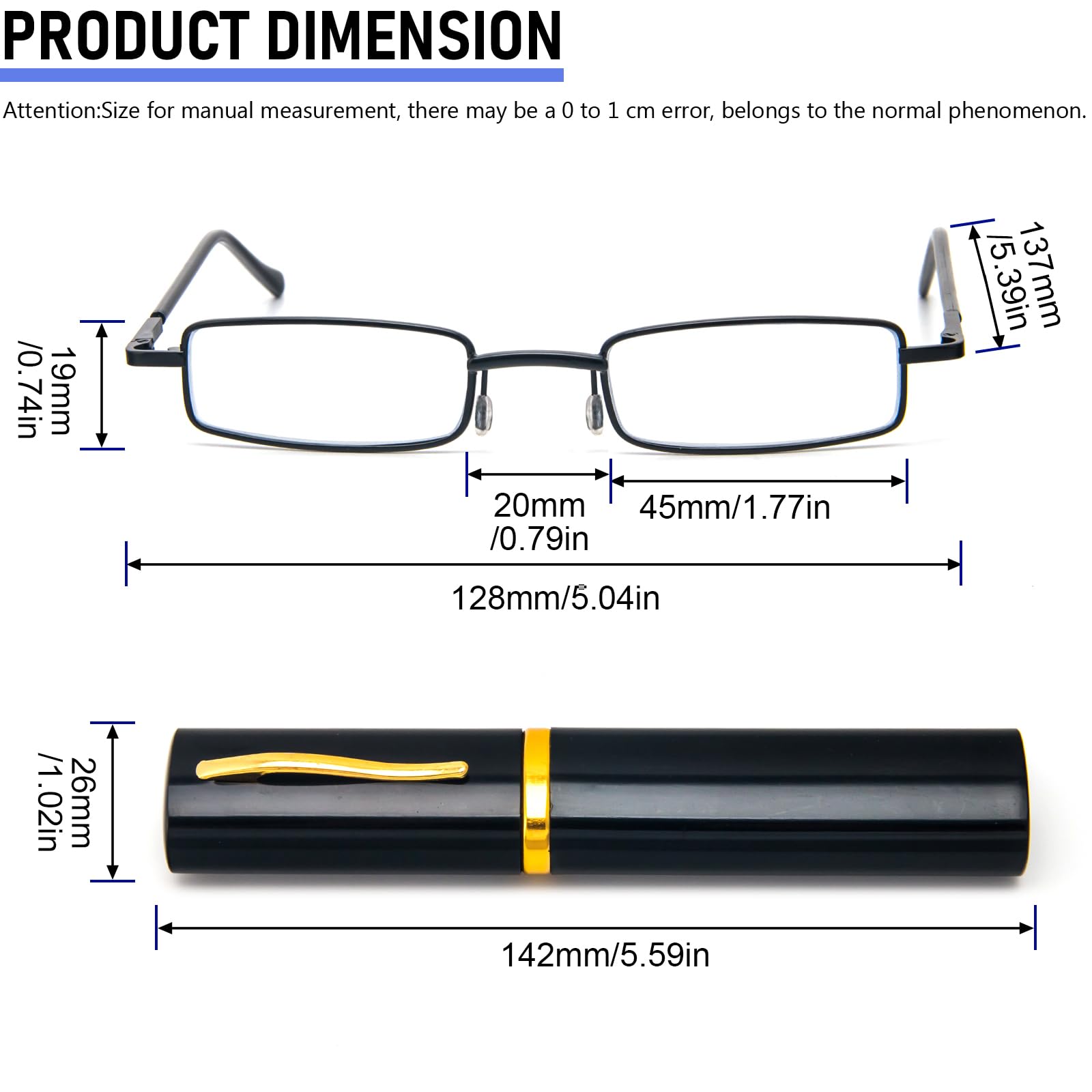 REAVEE Lesebrille, tragbar, schlank, für Männer, Frauen, Computer, Blau, Lichtblockierung, kleine Leser, Metallrahmen, Federscharnier, mit Tasche, 5 Stück