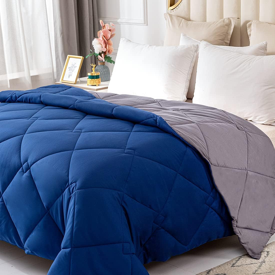 Wamsound All-Season Down Alternative Quilted Comforter,Comfortable Sleep Quilt Bedding,Reversible Duvet Insert with Corner Tabs,Winter Warmth Breathable,Super Soft,Machine Washable