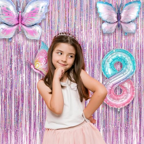 Image of Pink Tinsel Curtain Party Backdrop - GREATRIL Foil Fringe Curtain Lilac Pink Party Streamers for Birthday Girl Themed Party Decorations - 2 Packs