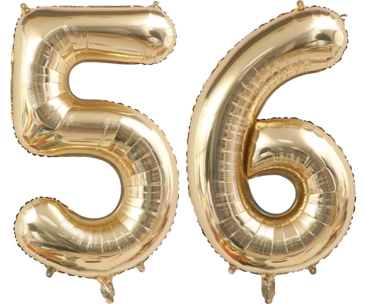 Light Gold Number 56 Foil Balloons 40 Inch White Gold 56 Mylar Balloon | 56th Birthday Big Giant Jumbo Helium Balloons 56 or 65 Anniversary Banquet Events Party Decorations Supplies