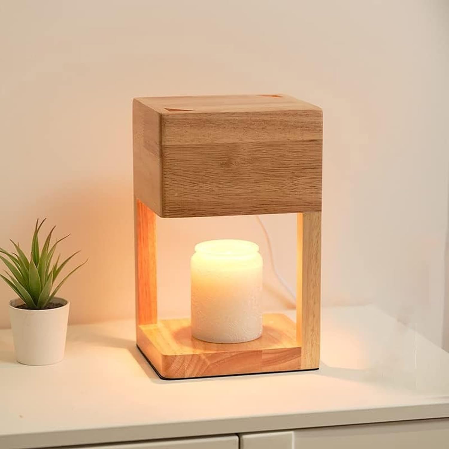 Wooden Candle Warmer Lamp Adjustable Brightness with Timer and Auto Shut Off,Candle Warmer Lamp for Jar Candles,with 2 Bulbs