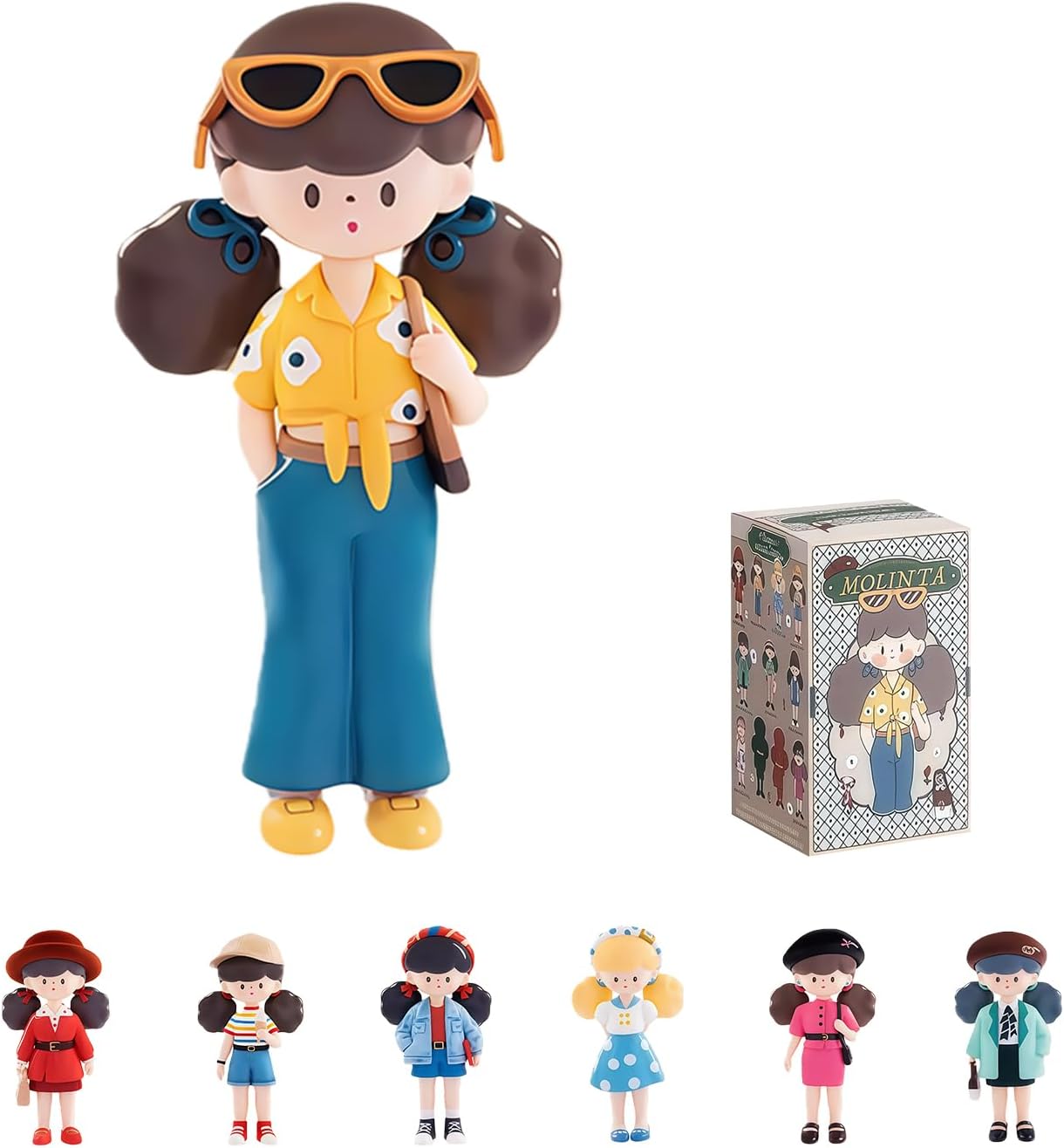 Molinta Retro Girls Series Blind Box Figures, Random Design Action Figures Collectible Toys Home Decorations, Single Box