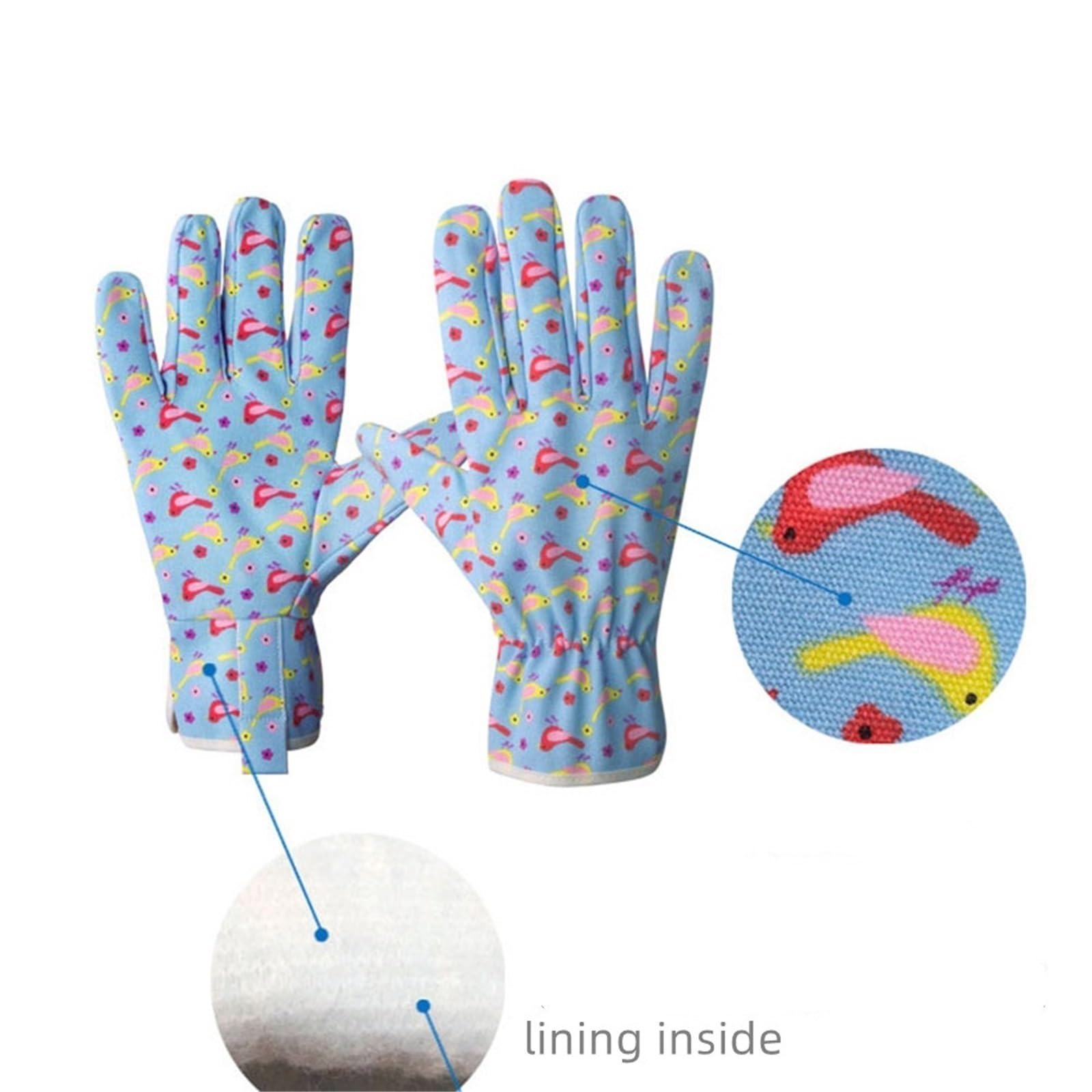 2 pares de guantes jardinería, trabajo lona y algodón, forro fino rizo for mayor calidez, puño elástico Para jardinería(Blue)