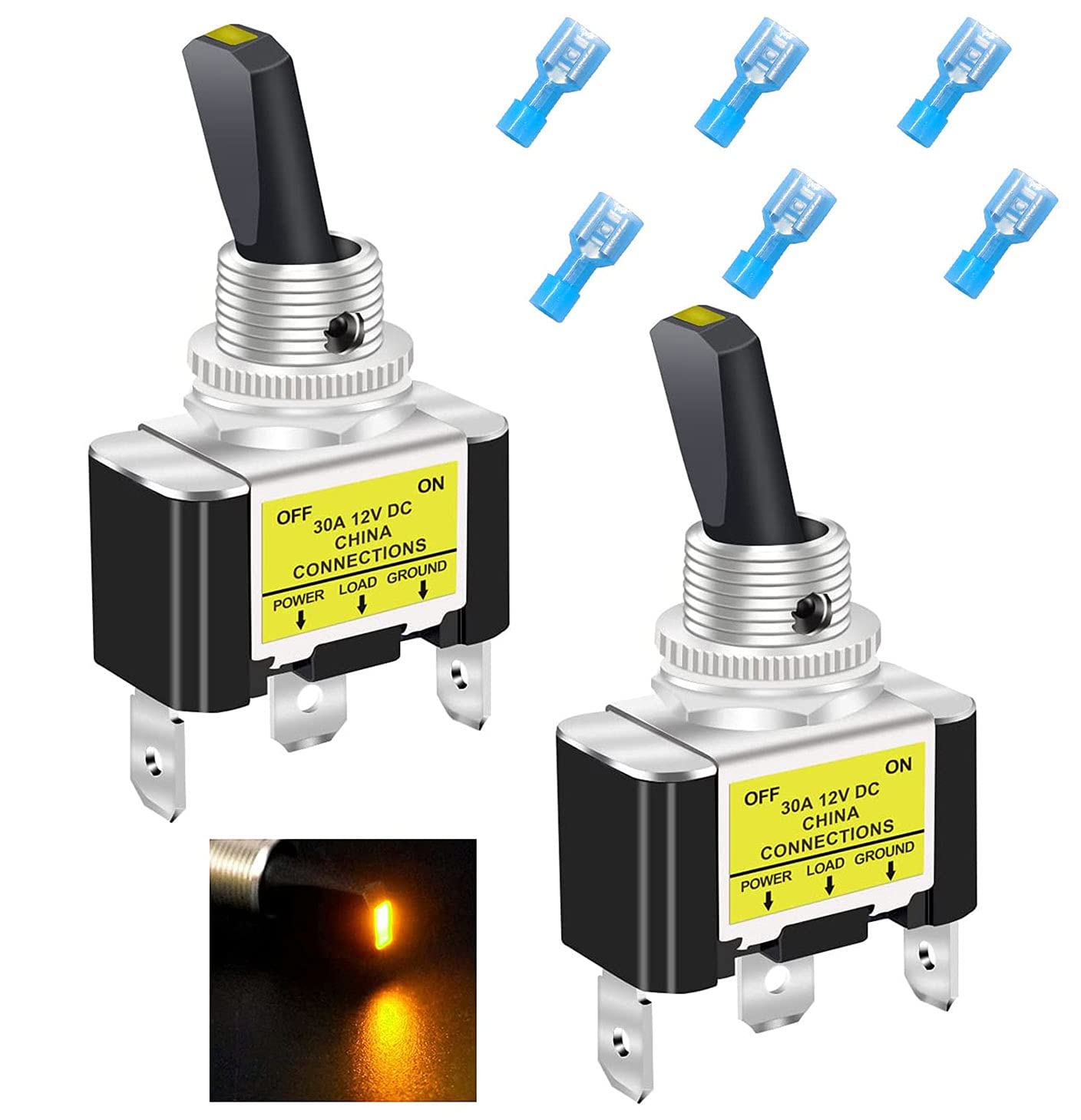 Taiss/2 Stück Kippschalter 12V DC gelben LED Wippschalter 30A SPST EIN/AUS 3Pin Mit Terminal, Für Auto Oder Boot ASW-07D-2-Y-DZ