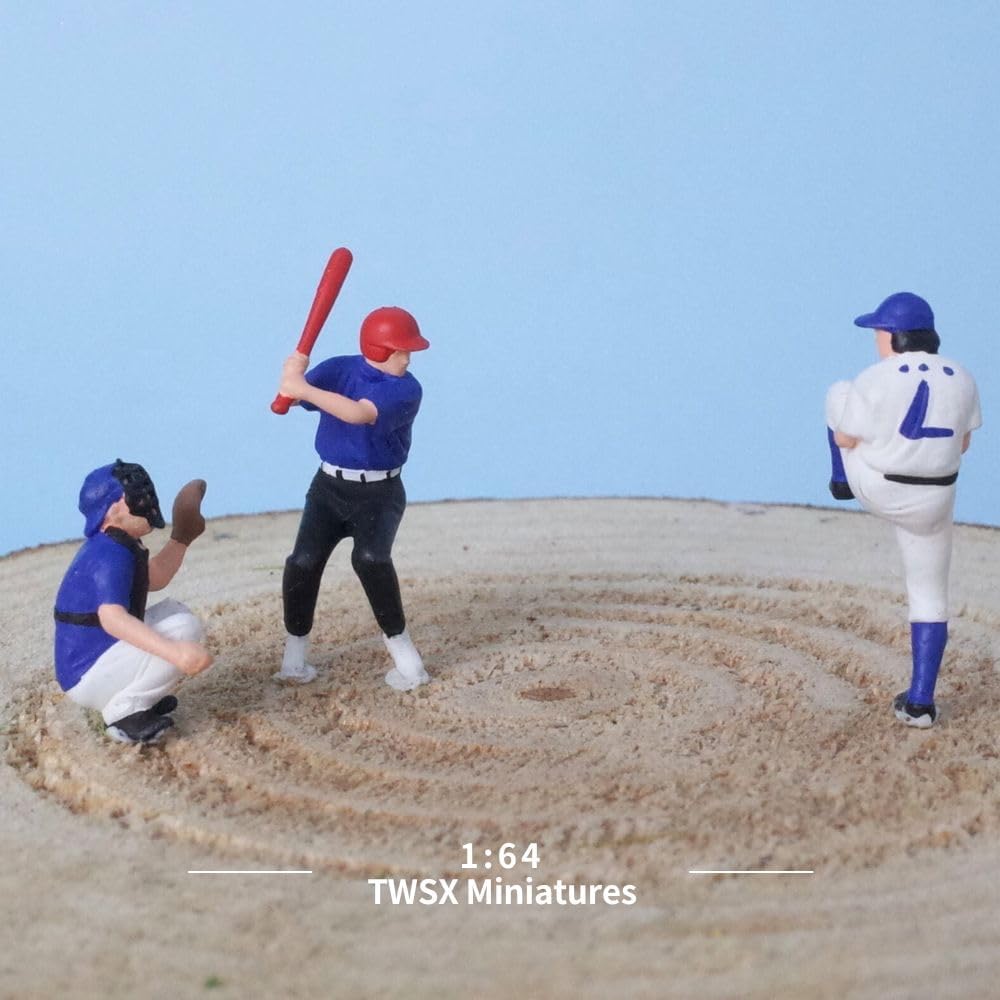 Baseball Game 3-Piece Set, 1:64 Scale,Baseball, Score, Intense, Miniature Models, Suitable for DIY Landscapes, Creative Scenes, Matching and Macro Photography