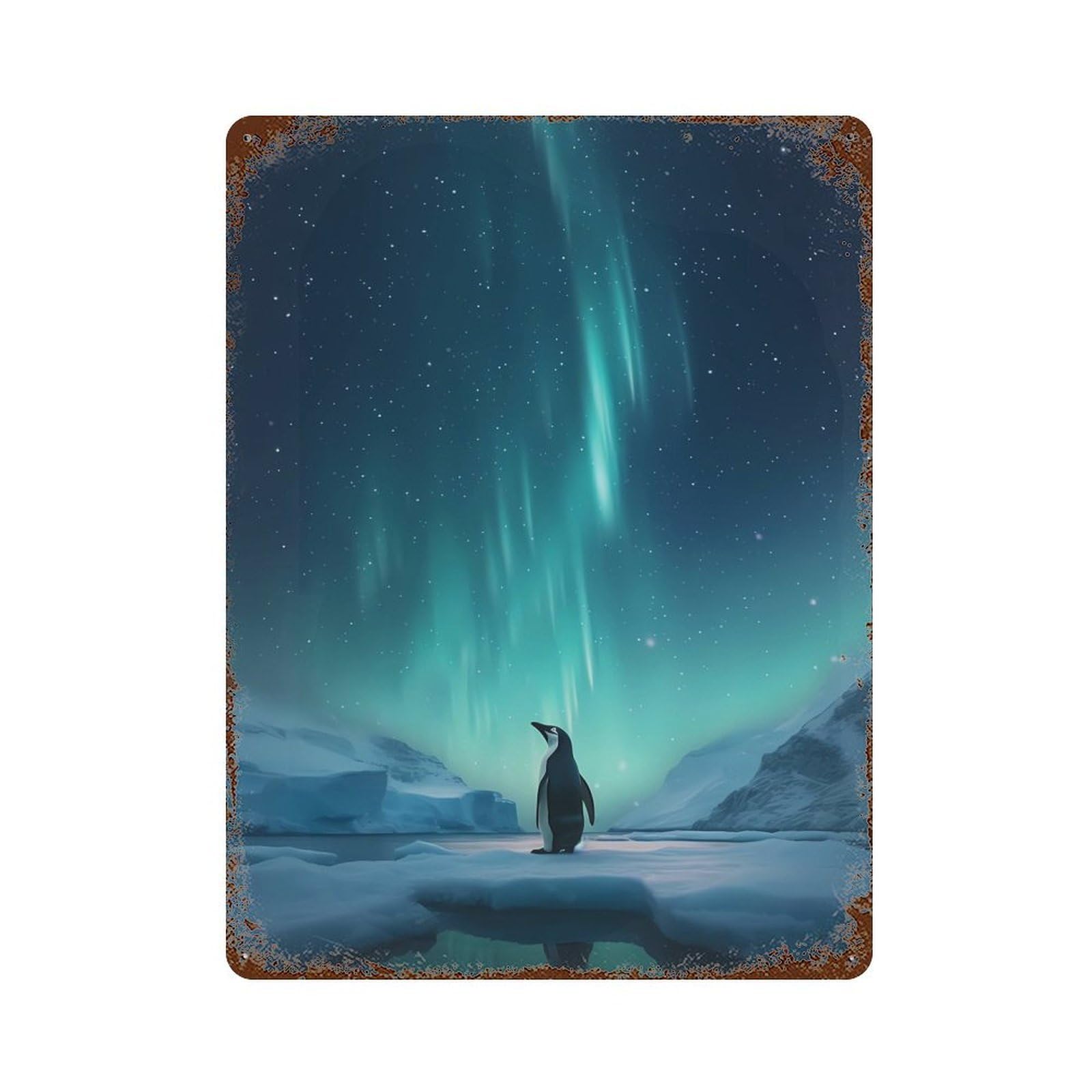Penguin Night 15.7"x11.8" Rusty Metal Tin Sign, Novelty Wall Decor for Cafe, Home Bar And Lounge Decor