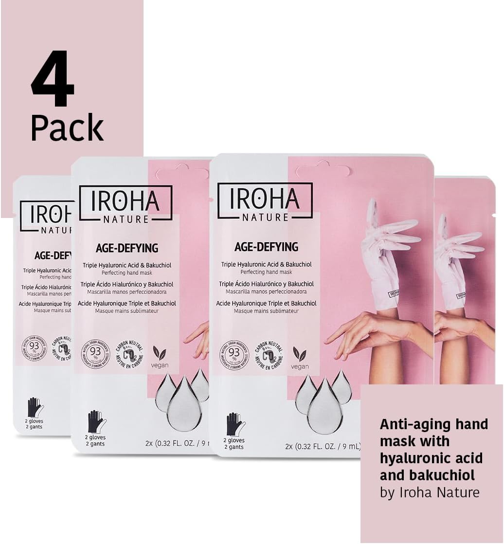 Anti-Aging Hand Mask (4 pairs) + Foot Mask with Peach Extract & Shea Butter (4 Pairs) -Anti-Aging Hand Mask with Hyaluronic Acid and Bakuchiol & Sauna-Effect Moisturizing Socks for Dry, Calloused Feet