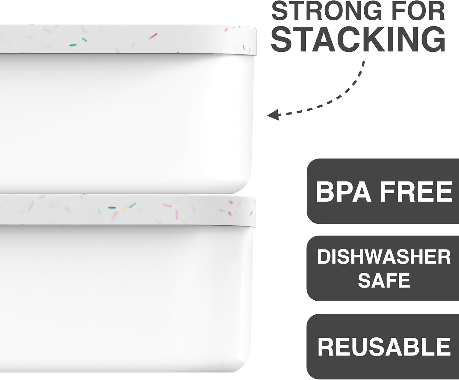 BALCI Ice Cream Containers - 2 Quart Ea. (Set of 2) - Premium Reusable Freezer Storage for Homemade Ice Cream Tub for Sorbet, Frozen Yogurt - Flexible Silicone Lids, Long Scoop - White With Sprinkles