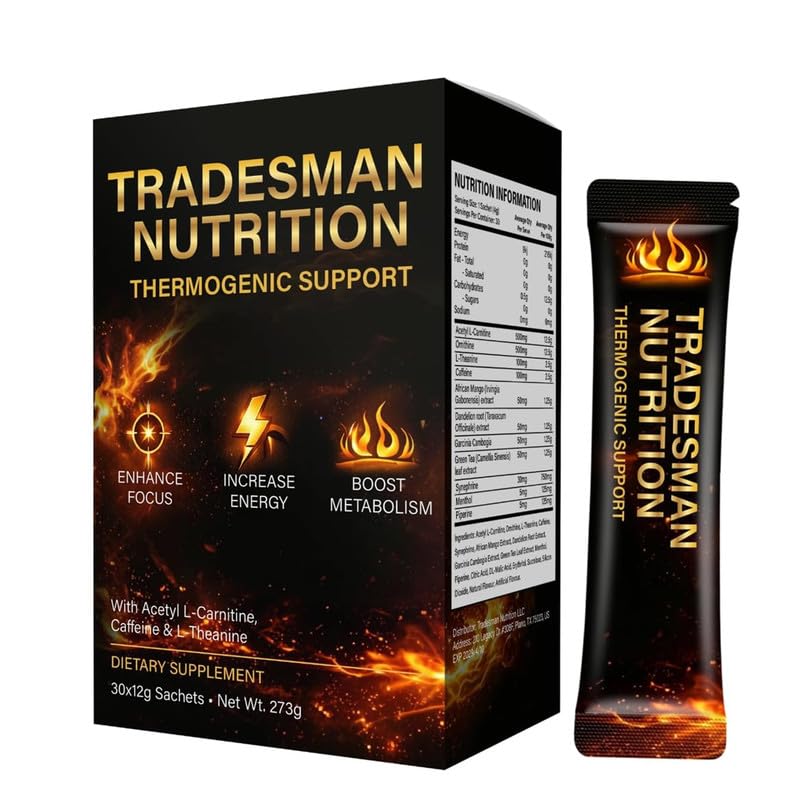 TRADESMAN NUTRITION Shred Thermogenic Support Powder for Men Boosts Energy & Focus and Promotes Metabolism 30 Sachets