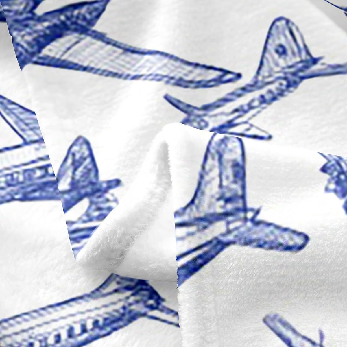 Kids Boys Airplane Fleece Throw Blanket Soft Cozy,Vintage Aircraft Sketch Painting Flannel Blanket for Kids Women Adults,Blue White Jet Plane Fuzzy Blanket for Sofa Bed Couch(60x80 Inch)