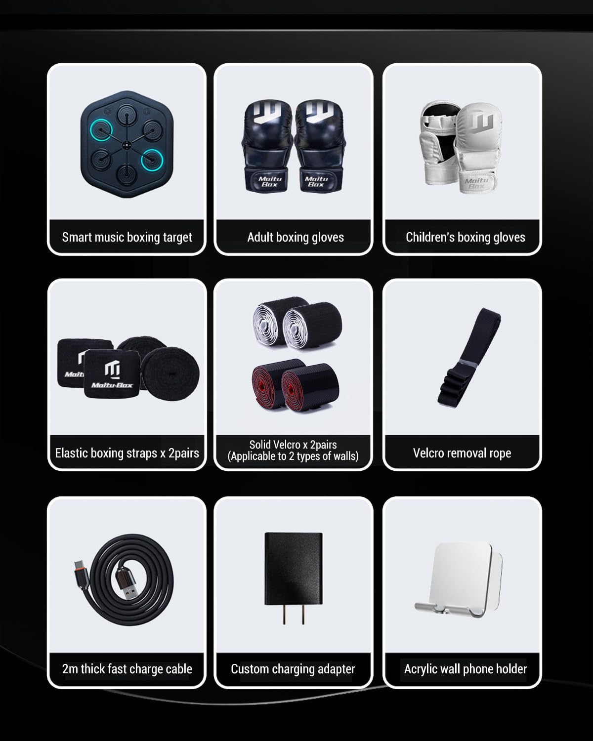 Music Boxing Machine M4, Smart Music Punching Machine with Custom Running Lights, Stereo Sound and APP Control, Wall Mount Boxing Machine for Adults - Home Office Gym Workout Equipment Black