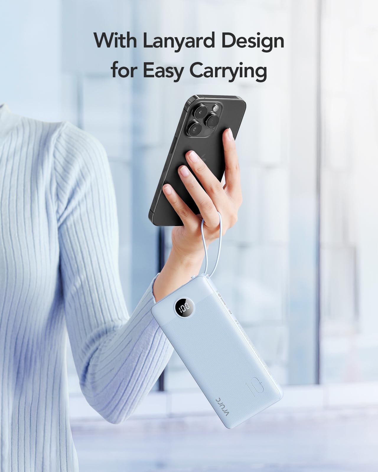 VRURC Portable Charger, Slim Power Bank Built-in 4 Cables, Travel Essential view 8