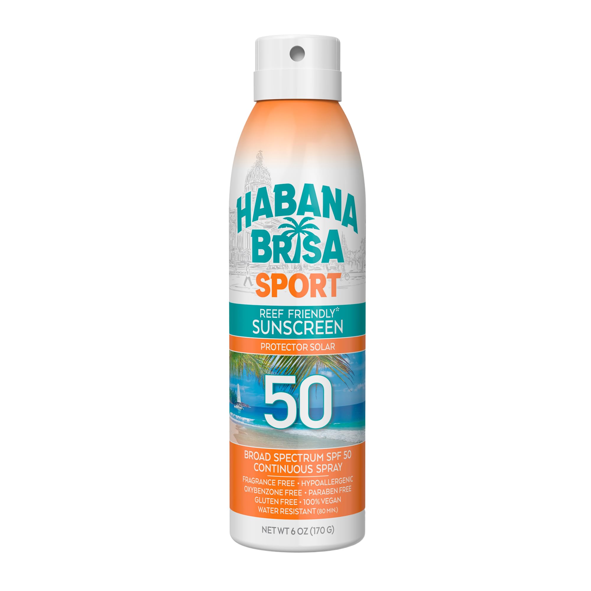 Habana Brisa Reef-Friendly Sport SPF 50 Sunscreen Spray Broad Spectrum UVA UVB Protection HAWAII ACT 104 COMPLIANT Water-Resistant