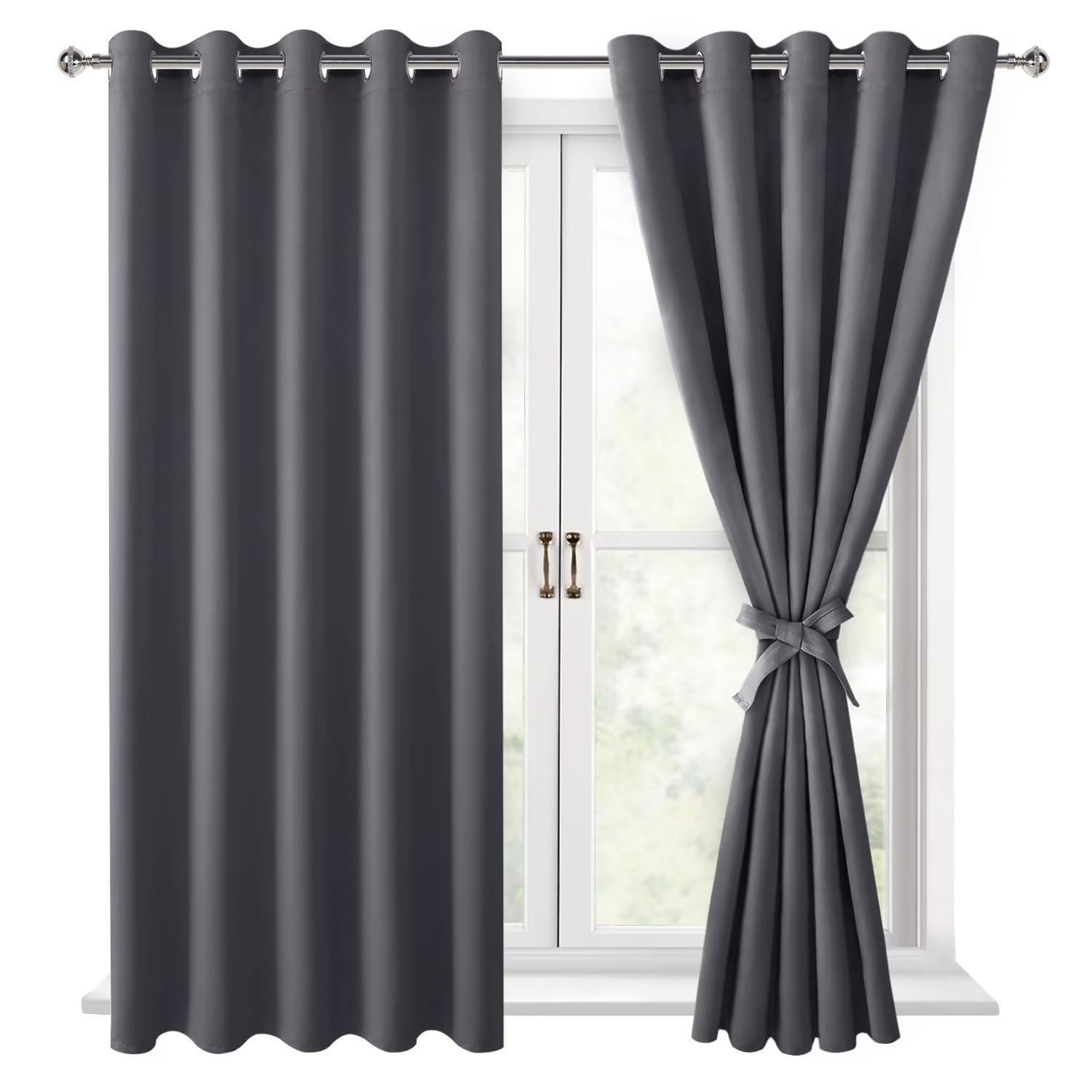 Hiasan Verdunklungsvorhänge Gardinen mit Ösen,Dunkelgrau Blickdicht Vorhänge,2 Stück,167 x 137 cm (Breite x Höhe),weiche Schiebevorhänge für Schlafzimmer,Wohnzimmer usw.
