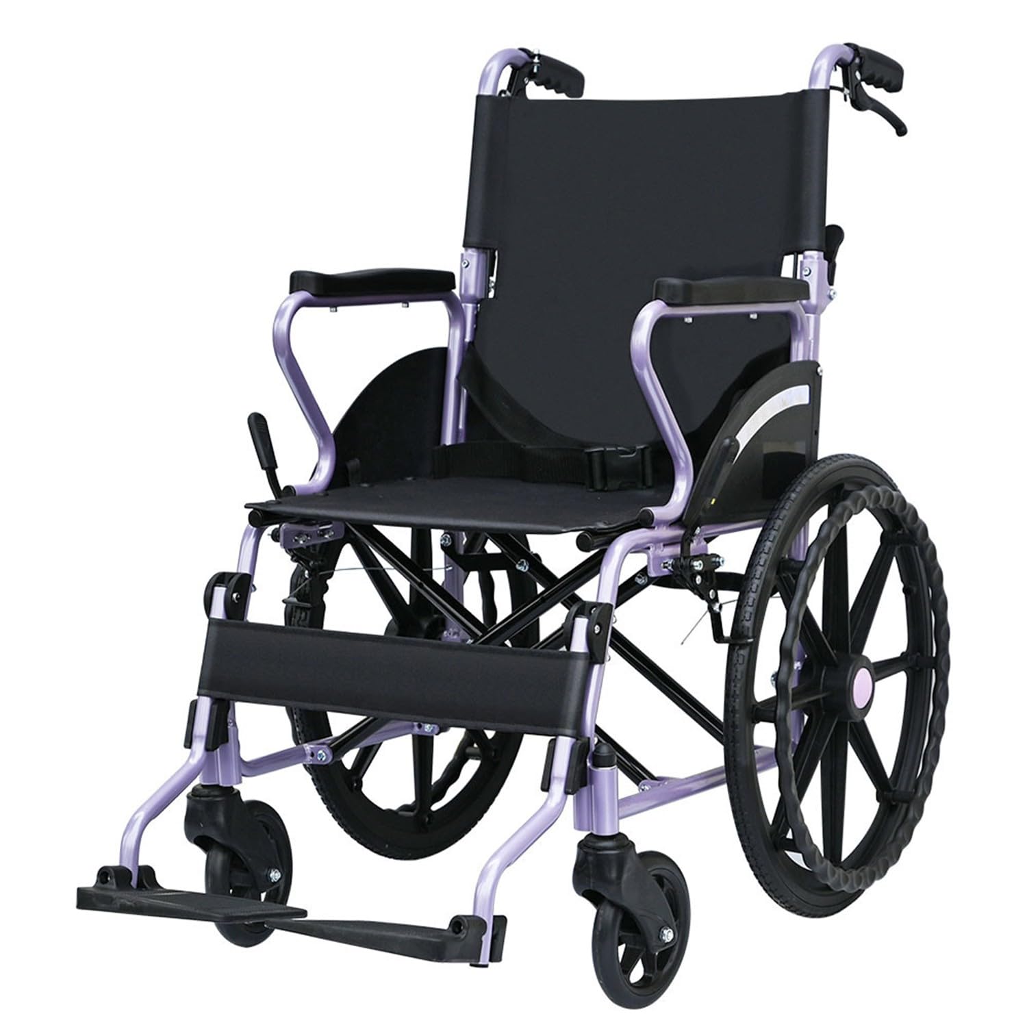 Silla De Ruedas De Transporte Ligera, Plegable, Autopropulsada, Silla De Viaje Portátil Fabricada En Acero Al Carbono, Silla De Ruedas De Transporte con Cinturón De Seguridad Y Reposapiés