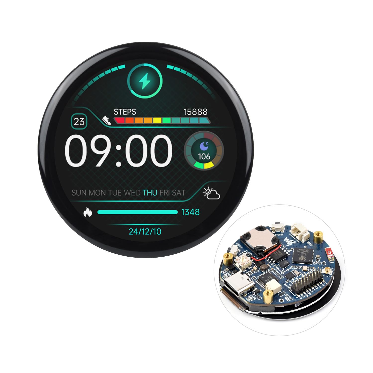 Waveshare ESP32-S3 1.46inch Round Display Development Board, 412×412, Supports Wi-Fi & BLT, Accelerometer and Gyroscope Sensor, Onboard Speaker and Microphone, with Protective Cover Glass