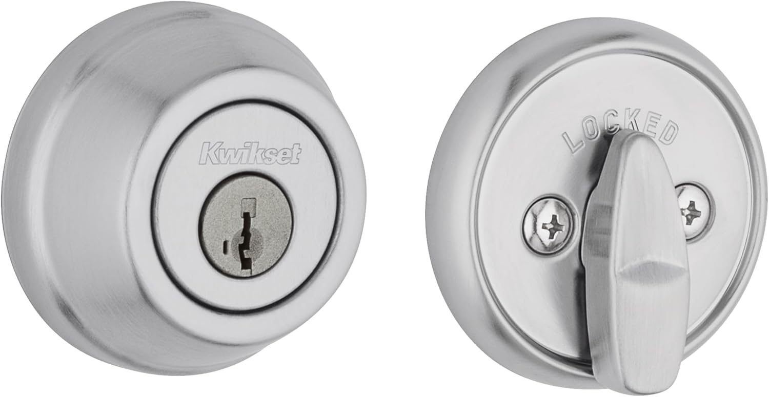 Kwikset 780 Deadbolt Lock, Polished Brass Round Exterior Keyed Front Entry Door, Pick Resistant SmartKey Rekey Security, Single Cylinder Dead Bolt, with Microban Protection