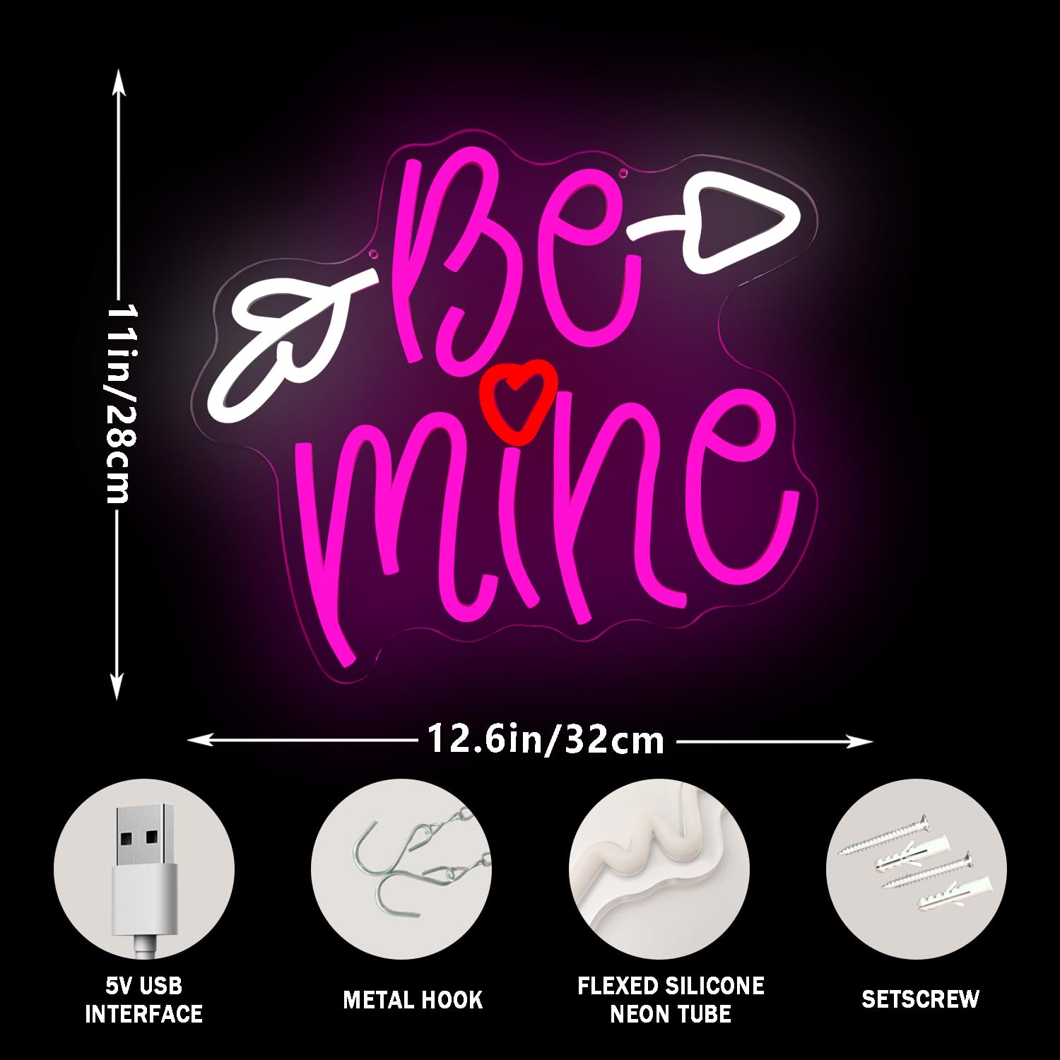 Valentinstag Neonschild Be My Neon Sign für Wanddekoration Dimmbar Rosa LED Herzform Neonschild für Hochzeitstag Schlafzimmer Neon Wandschild Valentinstag Geschenk