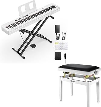 Donner DEP-20 Lite Beginner Digital Piano 88 Key Weighted with White Adjustable Piano Bench