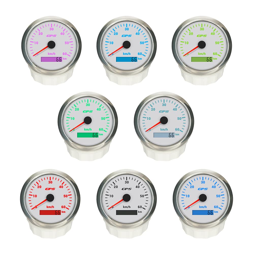 ELING 85 mm GPS Tachimetro 0–60 km/h con antenna GPS con retroilluminazione a 7 colori per trattori, navi, yacht