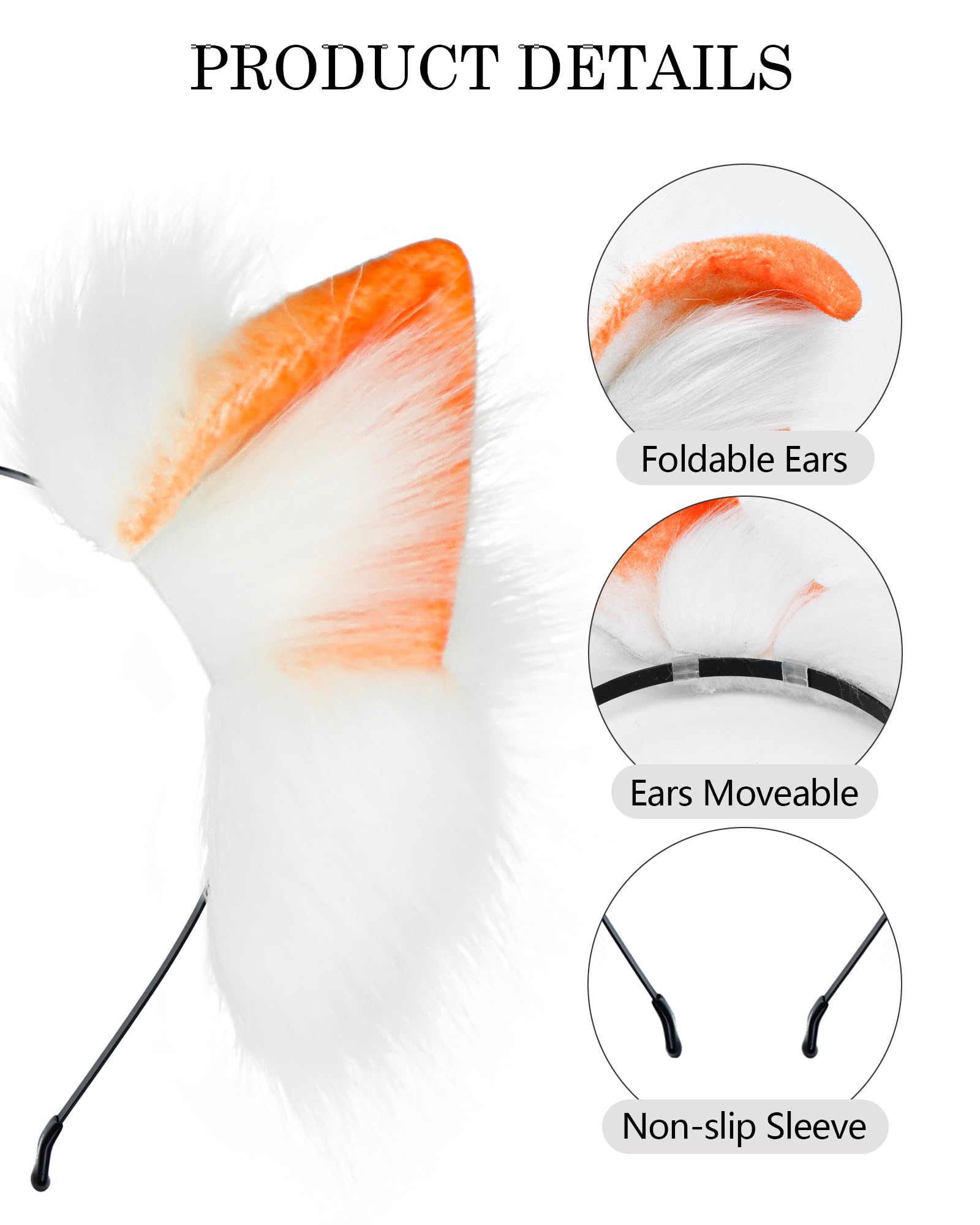 ZFKJERS Handmade Cat Ears Headband Furry Plush Animal Ear Hairband for Cosplay Costume Halloween, Party Outfit (Orange) - Image 3