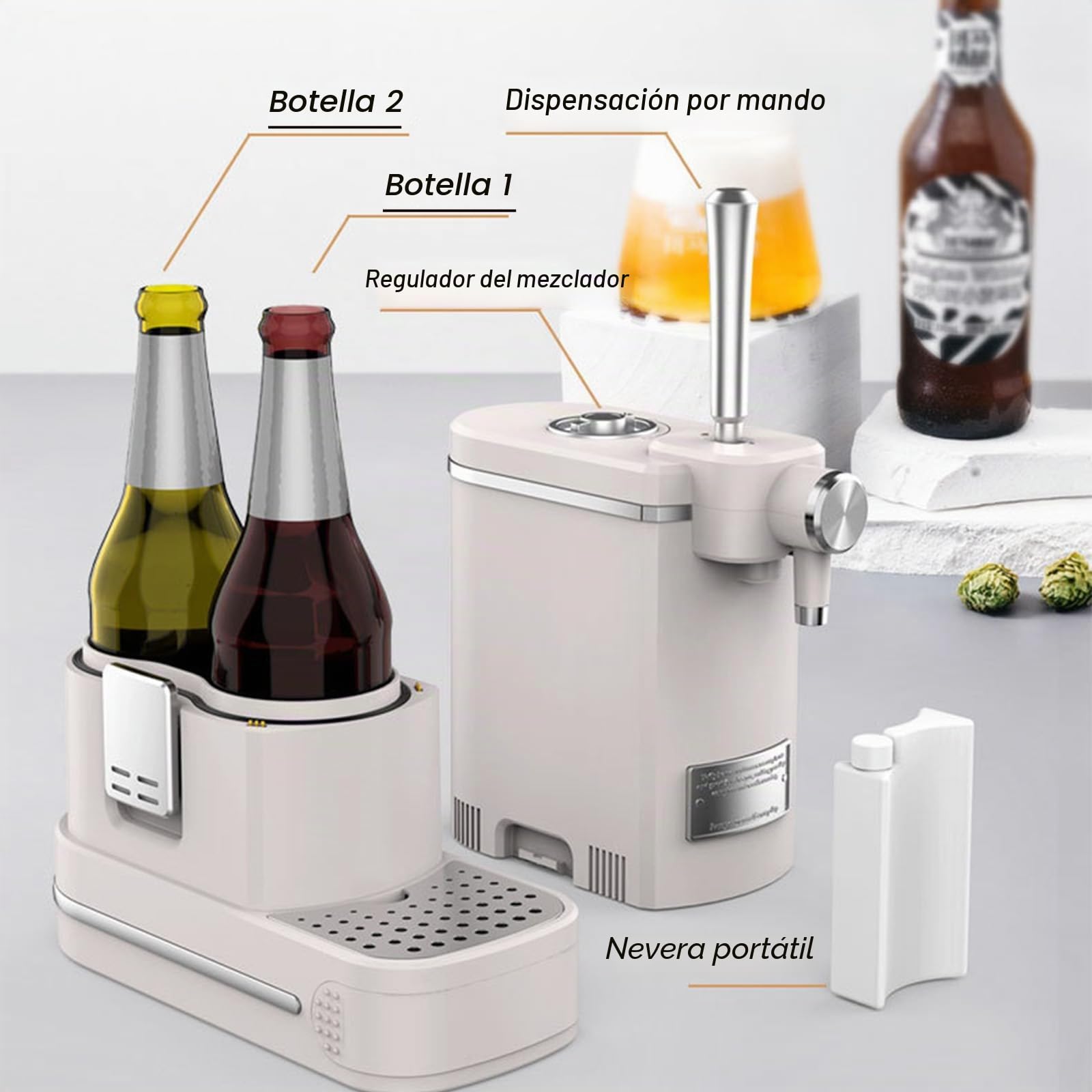 A:Gray,Grifo Cerveza,Dispensador De Cerveza con Enfriador,Máquina De Espuma De Cerveza Ultrasónica,Grifo De Cerveza Portatil