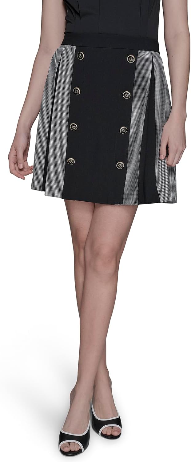 Karl Lagerfeld Womens Two Toned Pleated Mini Skirt with Buttons