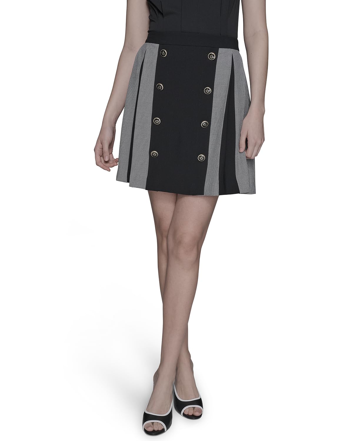 Karl Lagerfeld Womens Two Toned Pleated Mini Skirt with Buttons