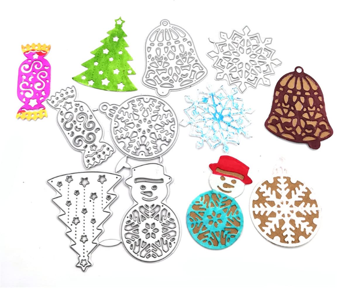 Ammsochy Cutting Dies Kit Metal Stencils Christmas Scrapbooking Tools DIY Embossing Template for Paper Card Making Album Arts Crafts Supplies (Christmas Tree Snowflake Candy Hanging fruit-12x13.2cm)
