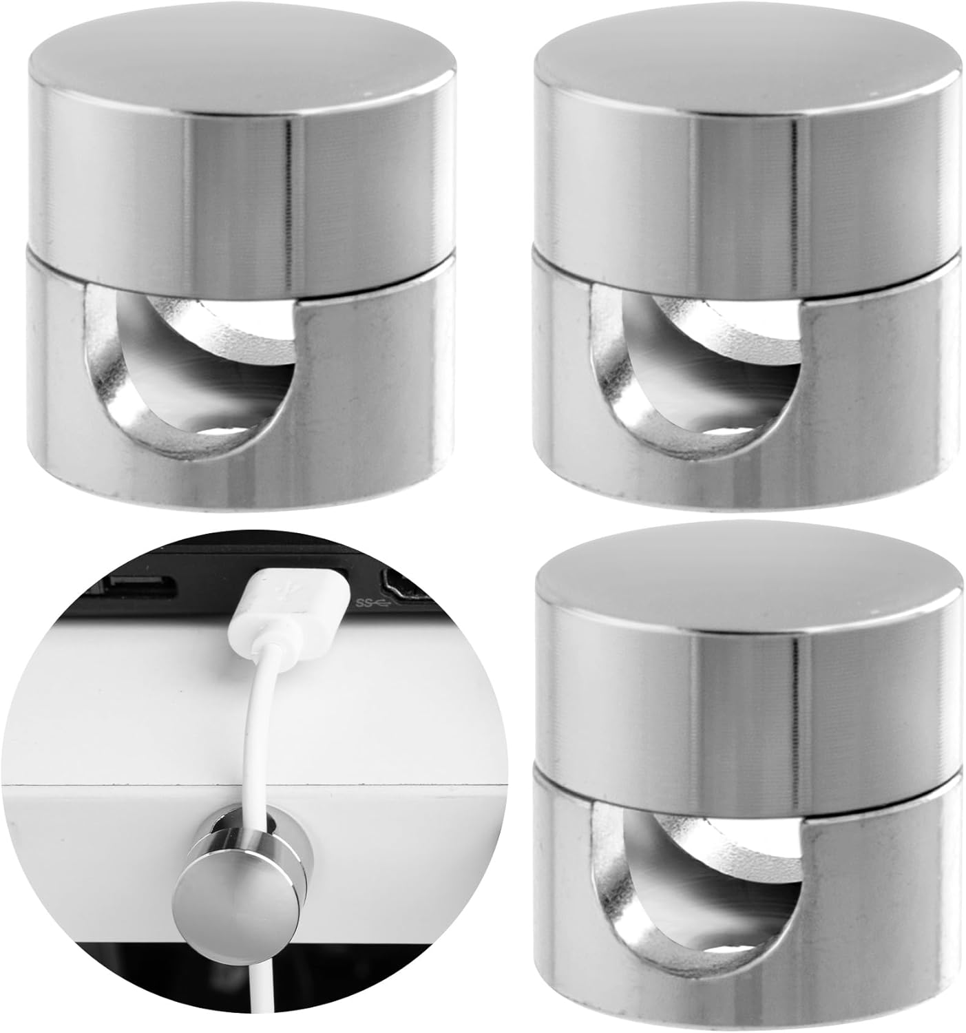3 juegos de soportes de cargador para cables, soportes de anclaje de cable ajustables plateados, clips de cable de metal adhesivos, organizadores de