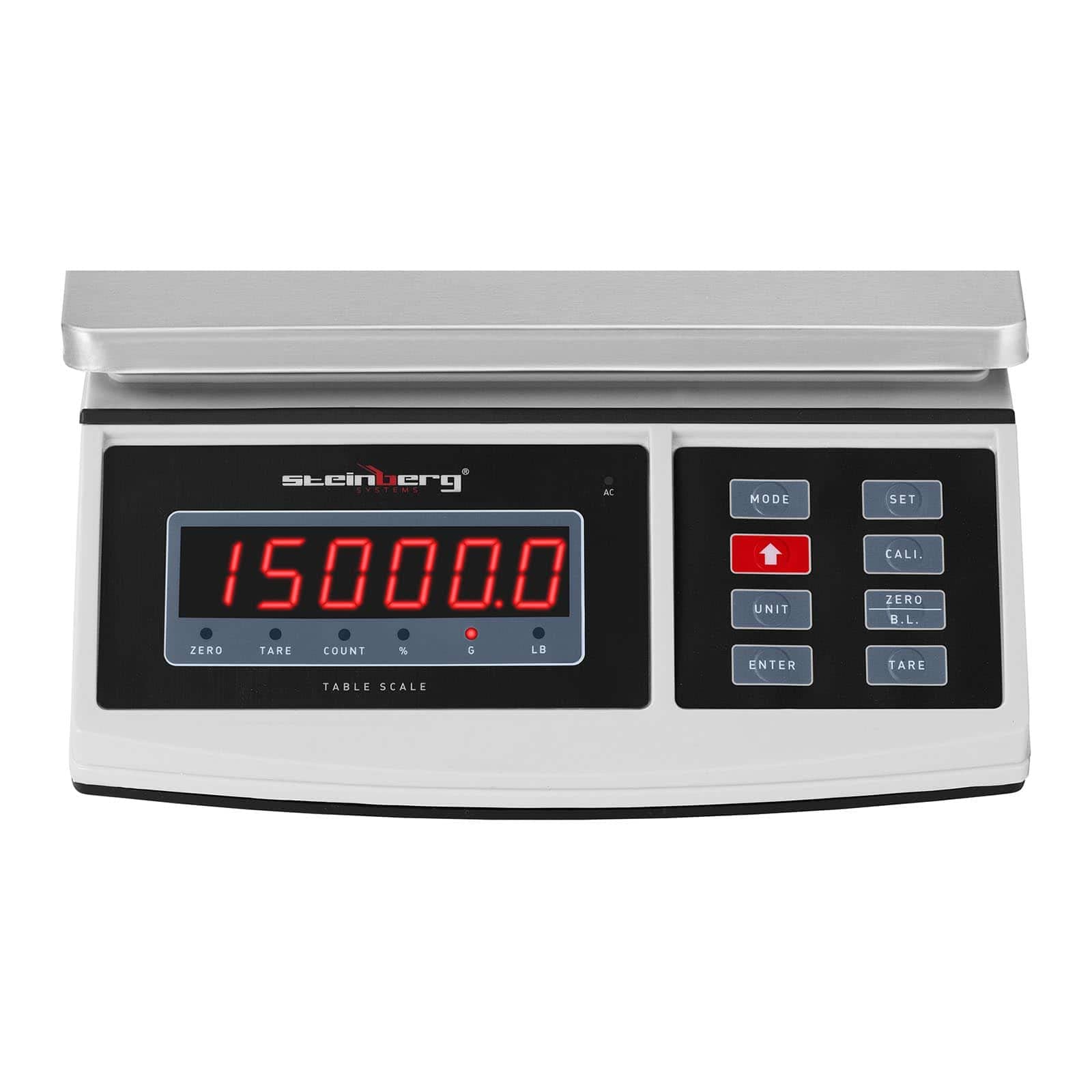 Steinberg Systems SBS-TW-15 Tischwaage 15 kg / 0,5 g 21 x 27 cm LED RS232-Schnittstelle Akku 80 h Feinwaage Digitalwaage digitale Waage