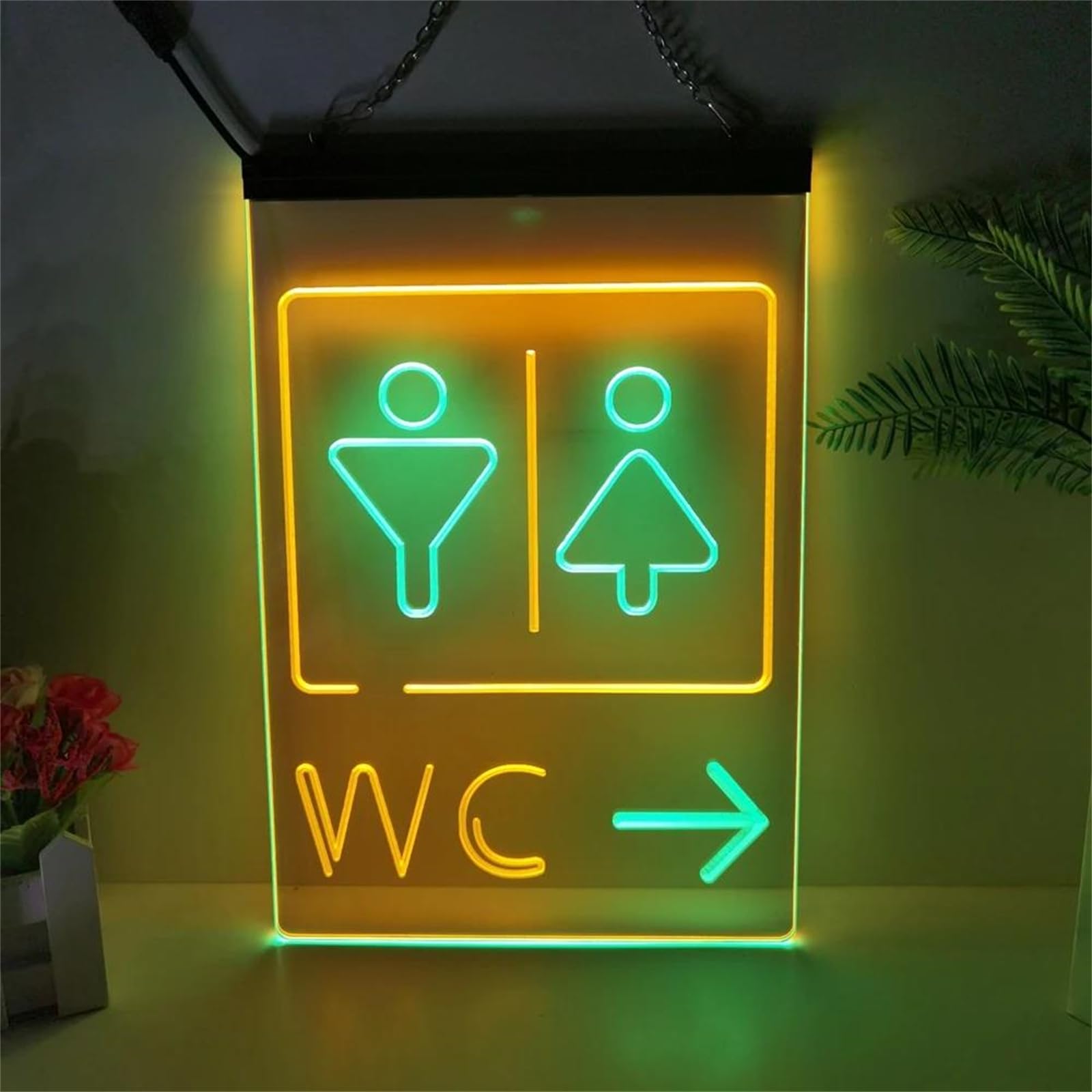 Insegna Al Neon LED Per Toilette 'Maschio Sinistra Femmina Destra' - Luce USB 40x32cm, Personalizzabile, Per Bagno Unisex