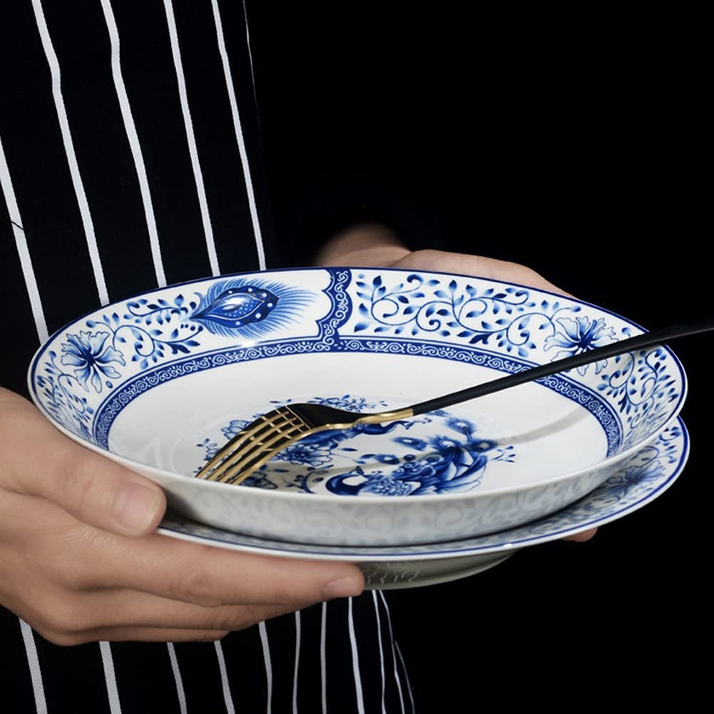 Tradycyjne Chińskie Zestawy Obiadowe, 56 Elementów, Porcelanowe Naczynia W Kolorze Niebieskim I Białym, Zestawy Obiadowe, Talerze Obiadowe, Miski I Spodki, Serwis Dla 6-10 Osób