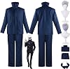 Anime Character Gojo Satoru Cosplay Costume Outfit Itadori Yuji Role Play Uniform Full Set Halloween Carnival Party Dress Up Suit with Wig Eye Mask for Men