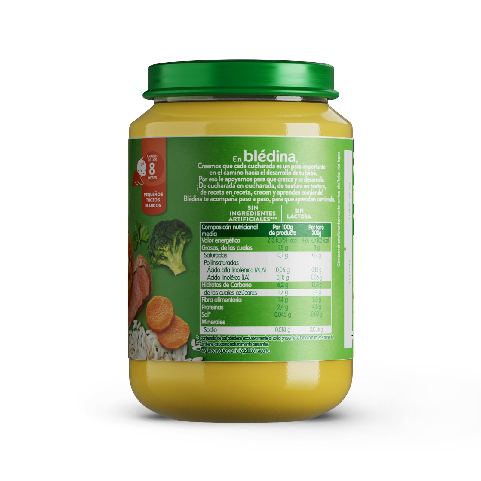 Blédina Tarritos de Crema de Verduras, Arroz y Ternera para Bebé. Tarritos Blédina Sin Sal Ni Azúcares Añadidos y Sin Gluten. Desde los 8 Meses, Pack 6x200g