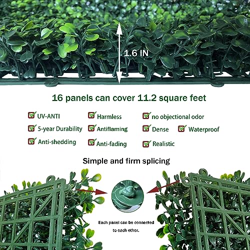 Artificial Grass Wall Panel Backdrop,10 X 10 in 16P(11.2 sqft) UV-Anti Greenery Boxwood Panels for Indoor Outdoor Green Wall Decor & Ivy Fence Covering Privacy