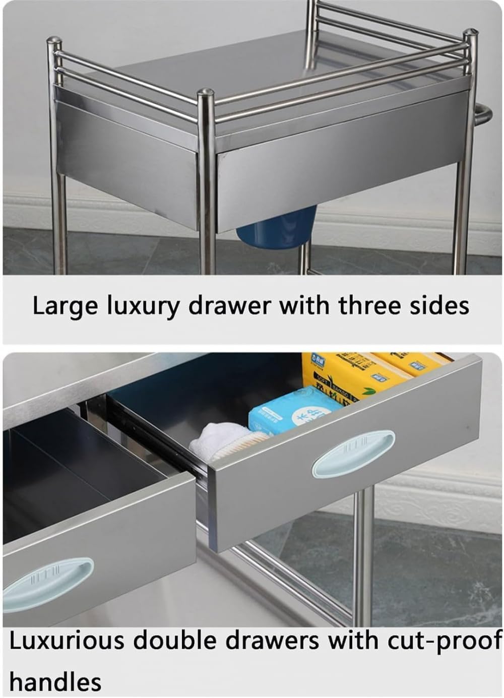 Chariot utilitaire en acier inoxydable, chariot médical à 2 à 3 couches pour équipement de laboratoire, véhicule de pansement d'urgence mobile, organisateur à roulettes polyvalent