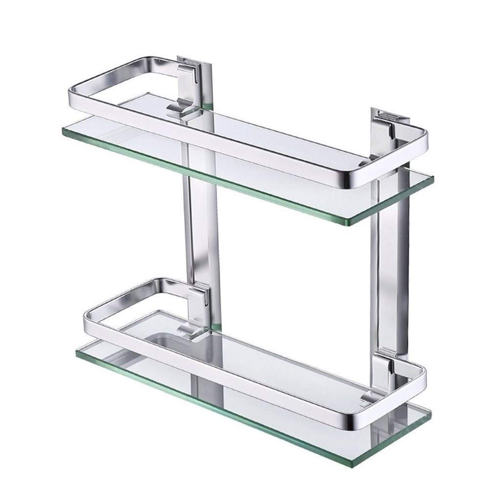 GFAZXDS 2-Tier Bathroom Glass Shelves Shower Caddy Bath Basket Storage Shelf Aluminum Wall Mounted Shelf Rack