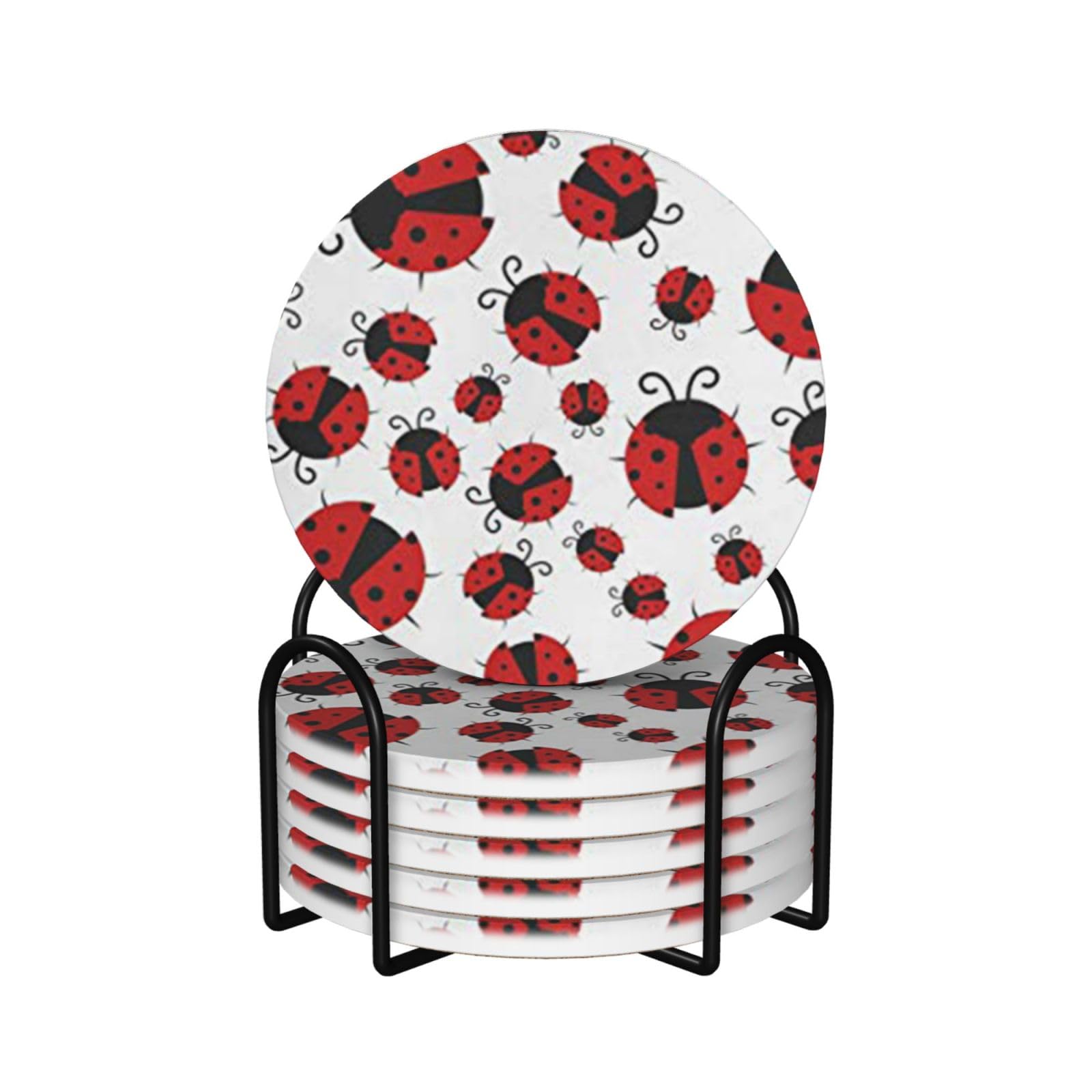 Divertente coccinella stampato sottobicchiere in ceramica Set di 6 sottobicchieri decorativi Drink coaster