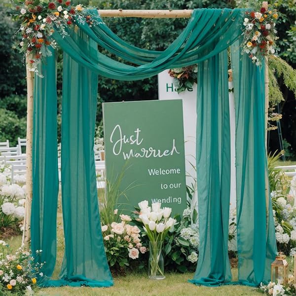 Miniatura 7 de Tela de gasa transparente para arco de boda, 1 panel de 18 pies, cortinas de gasa transparente verde esmeralda de 6 yardas para decoración de boda,