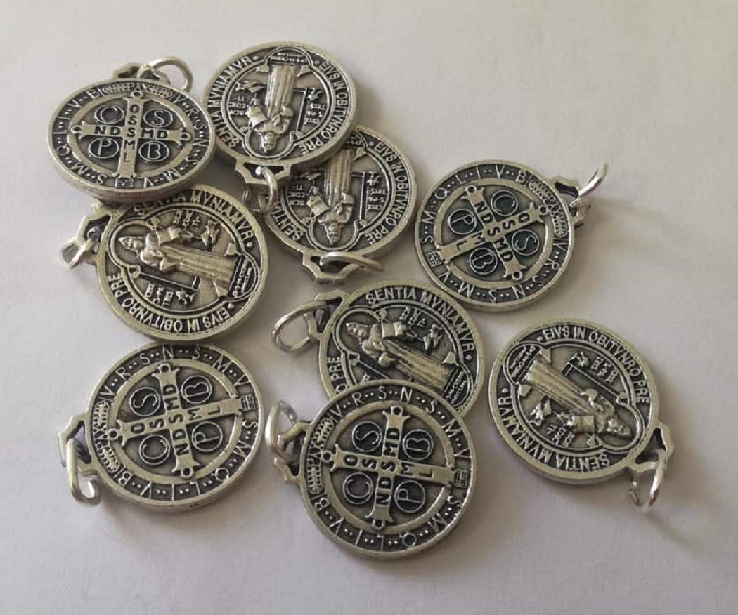 lazzaro italy San Benedetto Medaglia placcata argento - Diametro 1,5 cm - 10 medagliette
