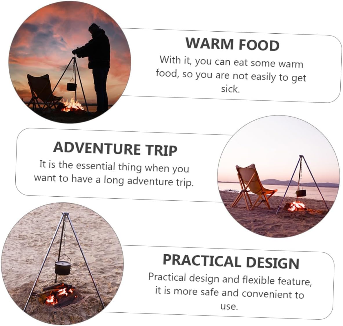 GANAZONO Adjustable Camping Bonfire Tripod Grill Stand Outdoor Cooking Bracket Aluminum Alloy Portable Campfire Frame for Picnic Barbecue