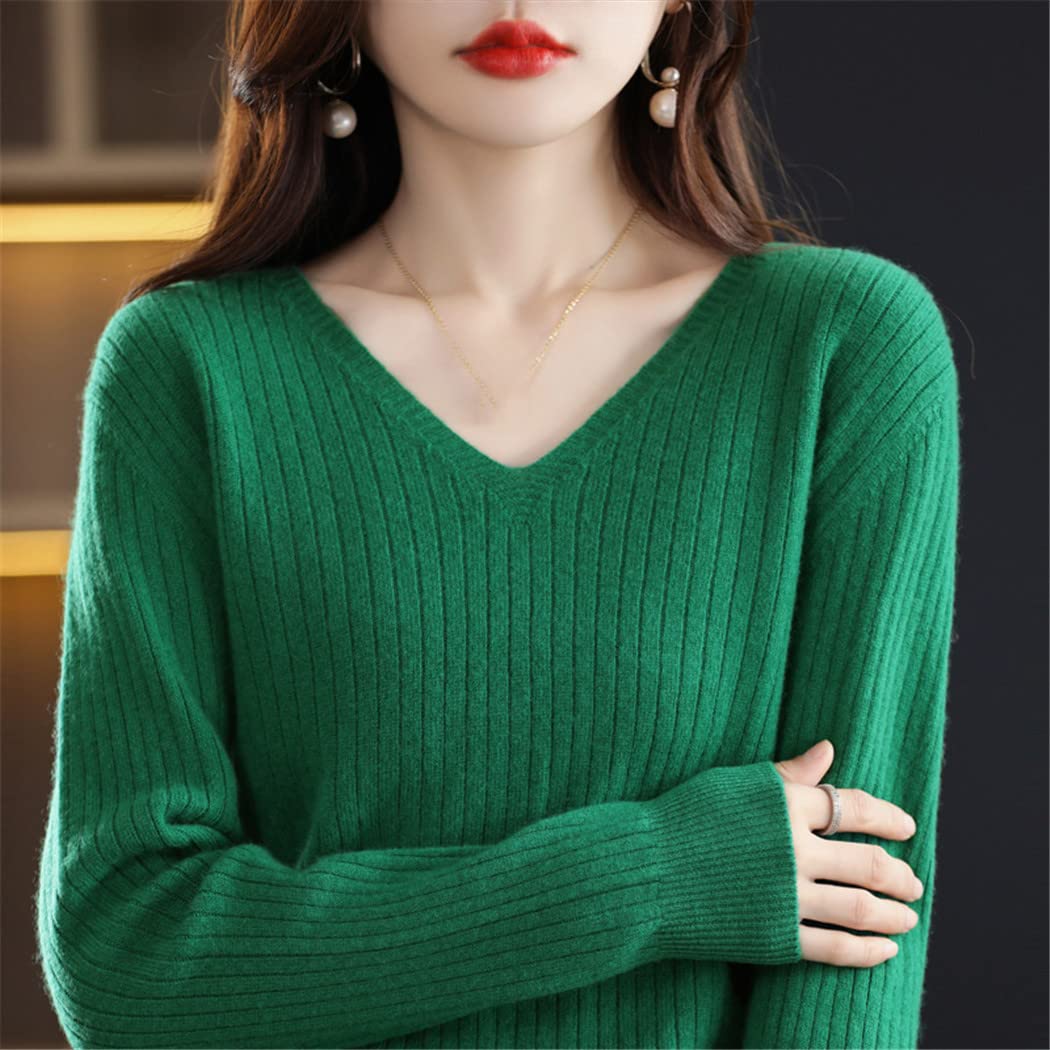 FULBHPRINT Maglioni autunnali da donna con scollo a V in cashmere maglione lavorato a maglia